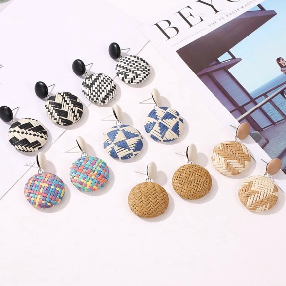 Woven Button Earrings - Picture 3 of 10